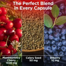 Tart Cherry Extract 1500mg Plus Celery Seed and Bilberry Extract -Anti Inflammatory, Antioxidant Supplement, Uric Acid Support, Muscle Recovery and Joint Pain -90 Veggie Capsules