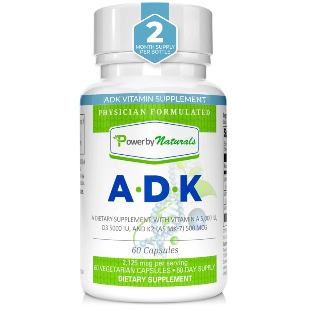Power By Naturals ADK Vitamin Supplement - Vitamin A + D3 K2 are 3-in-1 to Support Strong Bone, Heart, & Immune Health - Vitamin D 5000 iu, VIT K2 as MK-7, 60Ct