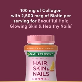 Nature\'s Bounty Optimal Solutions Hair, Skin & Nails Gummies (Tropical Citrus, 182069)