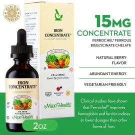 Liquid Iron Supplement for Women, Men and Kids - 15 mg Per ML Berry Flavored - High Potency - Easy to Mix for Immediate Absorption - Increase Energy and Blood Levels Without Nausea or Constipation
