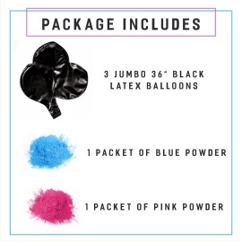 Nibana 36 Gender Reveal Powder Balloons - Come with 100g Pink, 100g Blue Powder and 2 jumbo latex black balloons 90cm by for Baby Shower Pregnancy Announcement Boy or Girl party