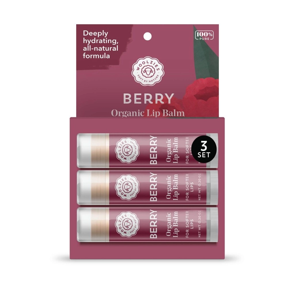 Woolzies 100% Natural Berry Lip Balm Chap Stick Set of 3 | Made with Bees Wax & Shea Butter