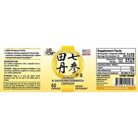 Tienchi Danshen Capsules Pseudoginseng Notoginseng Sanqi Salvia Miltiorrhiza Red Sage Capsules 500mg 60 Vegetable Capsules 100% Natural No Preservatives for Healthy Cardiovascular System Made in USA