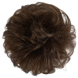 FESHFEN Bun Hairpiece Human Hair Wavy Chestnut Medium Hair Extension Natural Elastic Curly Hair Scrunchie Hairpieces for Women