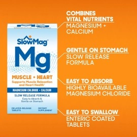 SlowMag Mg Muscle + Heart Magnesium Chloride with Calcium Supplement, 120 Count