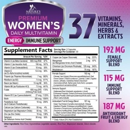 Nature\'s Nutrition Multivitamin for Women, Daily Womens Multi Vitamin Supplement for Immune Health Support with Vitamins A, C, D, E and Zinc, Vitamin B12 for Energy with Biotin - 60 Capsules