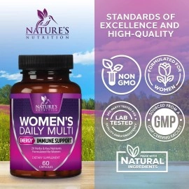 Nature\'s Nutrition Multivitamin for Women, Daily Womens Multi Vitamin Supplement for Immune Health Support with Vitamins A, C, D, E and Zinc, Vitamin B12 for Energy with Biotin - 60 Capsules