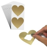 50 Pack, 3 Heart Scratch Off Stickers Labels - Gold