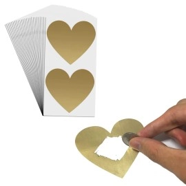50 Pack, 3 Heart Scratch Off Stickers Labels - Gol..