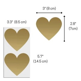 50 Pack, 3 Heart Scratch Off Stickers Labels - Gold