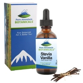 Pure Mountain Botanicals Vanilla Stevia Drops - Alcohol Free & Kosher - Flavored with Natural Vanilla - 2oz Glass Bottle