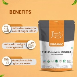 Just Jaivik 100% Organic Stevia Leaf Powder- An Organic Substitute to Sugar (227g / 0.5 LB / 08 oz)