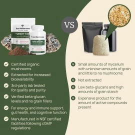 Real Mushrooms Turkey Tail Powder - Organic Supplement with Potent Extract for Gut, Energy, Brain, & Immune Support - Vegan, Non-GMO, 45 Servings