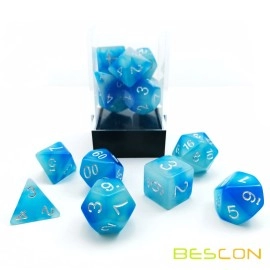 BESCON DICE Gemini Glowing Polyhedral 7pcs Set ICY Rocks, Luminous RPG d4 d6 d8 d10 d12 d20 d%, Brick Box Packaging
