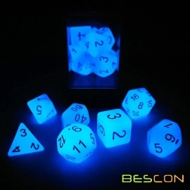 BESCON DICE Gemini Glowing Polyhedral 7pcs Set ICY Rocks, Luminous RPG d4 d6 d8 d10 d12 d20 d%, Brick Box Packaging