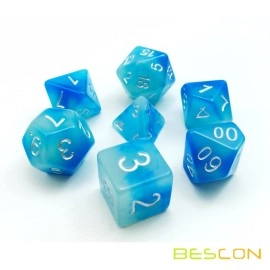 BESCON DICE Gemini Glowing Polyhedral 7pcs Set ICY Rocks, Luminous RPG d4 d6 d8 d10 d12 d20 d%, Brick Box Packaging