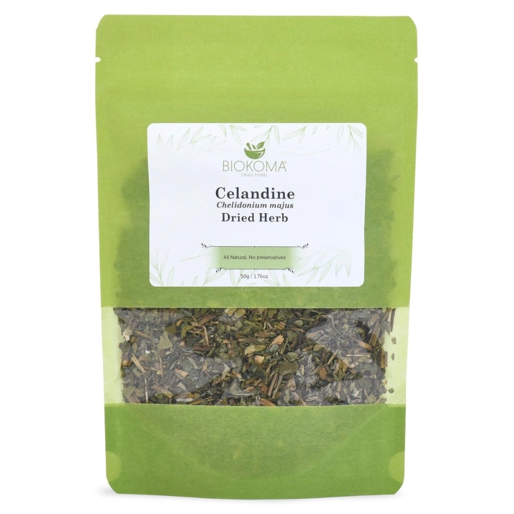 Biokoma Pure and Natural Celandine Dried Herb 50g (1.76oz) in Resealable Moisture Proof Pouch