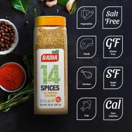 Badia 14 Spices Seasoning ZERO SALT Sodium and Gluten Free 20 oz- 567 gm