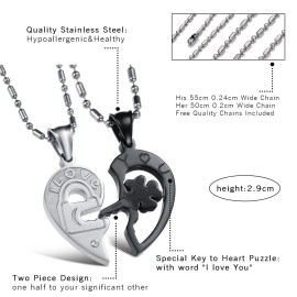 OIDEA Stainless Steel His Hers I Love You Key to Heart Puzzle Pendant with Gift Bag