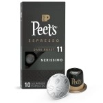 Peet\'s Coffee Espresso Capsules, Nerissimo Intensity 11, Compatible with Nespresso Original Brewers, Single Cup Coffee Pods, 10 ct