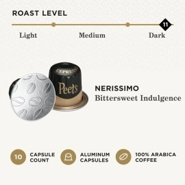 Peet\'s Coffee Espresso Capsules, Nerissimo Intensity 11, Compatible with Nespresso Original Brewers, Single Cup Coffee Pods, 10 ct