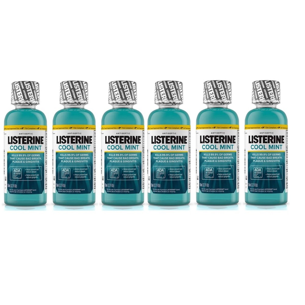 Somall Listerine Cool Mint Antiseptic Mouthwash for Bad Breath, Travel Size 3.2 oz - Pack of 6