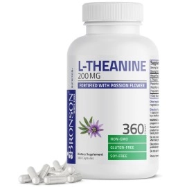 Bronson L-Theanine 200mg (Double-Strength) with Passion Flower Herb - Reducing Stress and Promoting Relaxation Without Sedation - Non GMO Gluten Free Soy Free Formula, 360 Vegetarian Capsules