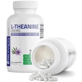 Bronson L-Theanine 200mg (Double-Strength) with Passion Flower Herb - Reducing Stress and Promoting Relaxation Without Sedation - Non GMO Gluten Free Soy Free Formula, 360 Vegetarian Capsules