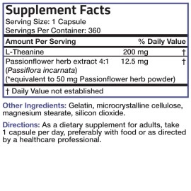 Bronson L-Theanine 200mg (Double-Strength) with Passion Flower Herb - Reducing Stress and Promoting Relaxation Without Sedation - Non GMO Gluten Free Soy Free Formula, 360 Vegetarian Capsules