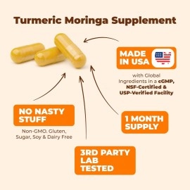 Turmeric Curcumin & Moringa Oleifera Leaf - 95% Curcuminoids & Black Pepper BioPerine - Dietary Supplement for Joint Support, Digestion & Energy. Free of Gluten, GMO, Dairy and Soy. 60 Vegan Capsules