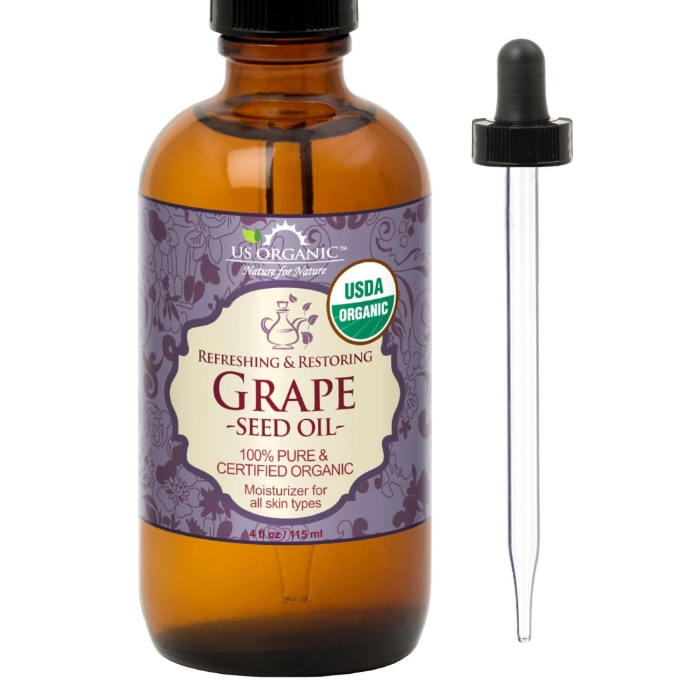 US Organic Grape Seed Oil, USDA Certified Organic,100% Pure & Natural, Cold Pressed Virgin, Unrefined in Amber Glass Bottle w/Glass Eyedropper for Easy Application (4 oz (115 ml))