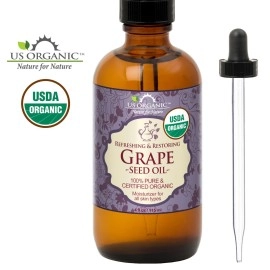 US Organic Grape Seed Oil, USDA Certified Organic,100% Pure & Natural, Cold Pressed Virgin, Unrefined in Amber Glass Bottle w/Glass Eyedropper for Easy Application (4 oz (115 ml))