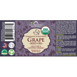 US Organic Grape Seed Oil, USDA Certified Organic,100% Pure & Natural, Cold Pressed Virgin, Unrefined in Amber Glass Bottle w/Glass Eyedropper for Easy Application (4 oz (115 ml))