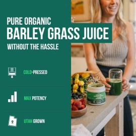 Organic Barley Grass Juice Powder - Grown in Volcanic Soil of Utah - Raw & BioActive Form, Cold-Pressed then CO2 Dried - Gluten Free, GMO free, Vegan - Complements Wheatgrass Juice Powder - 5.3 oz