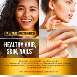 PURE RESEARCH Extra Strength 10000mcg Biotin Liquid Drops, 60 Servings, Vegan Friendly, Supports Healthy Hair Growth, Strong Nails and Glowing Skin, 3X More Absorption Than Capsules or Pills