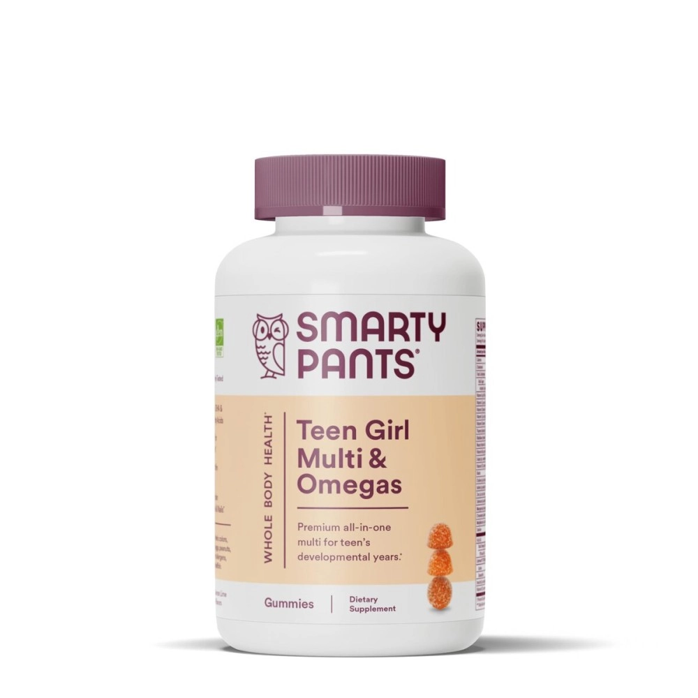SmartyPants Teen Girl Multivitamin Gummies: Omega 3 Fish Oil (EPA/DHA), Vitamin D3, C, Vitamin B12, B6, Vitamin A, K & Zinc, Gluten Free, Three Fruit Flavors, 90 Count (22 Day Supply)