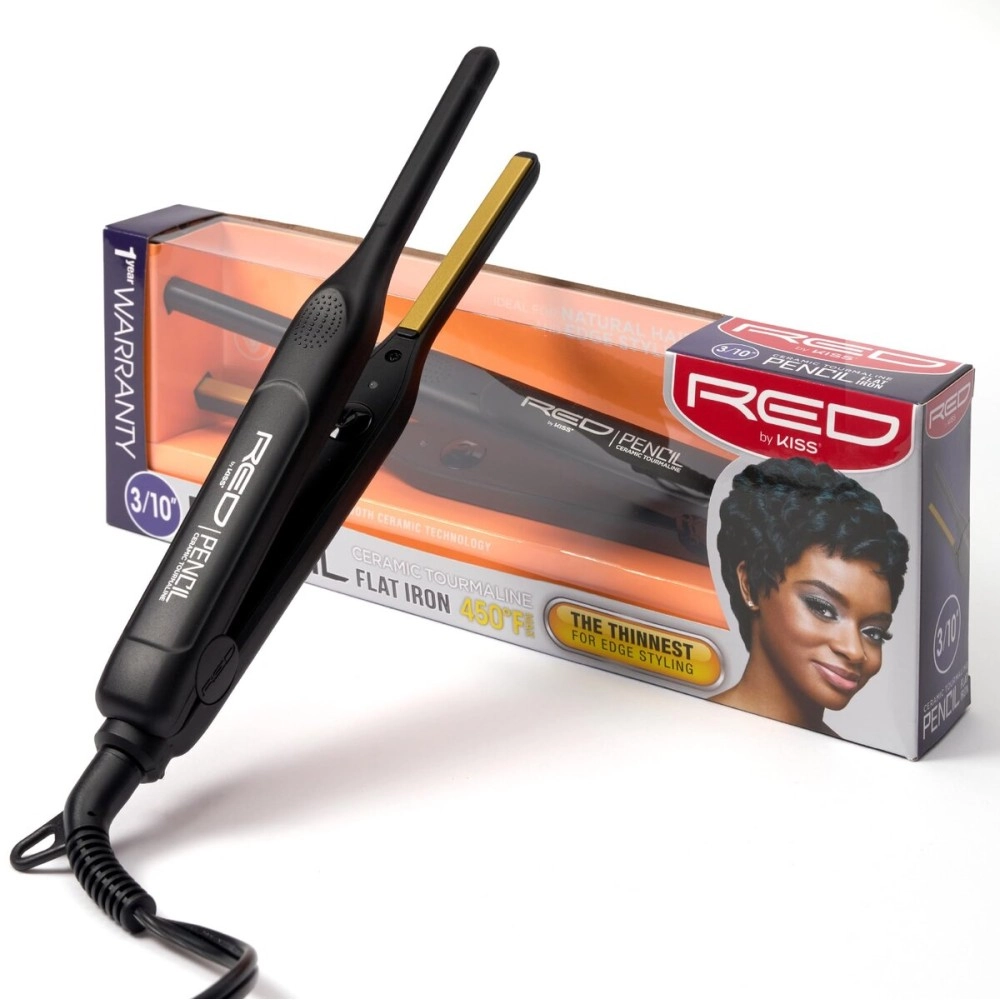 Kiss Products Red Ceramic Tourmaline 3/10 Inch Pencil Flat Iron, 1.01 Pound