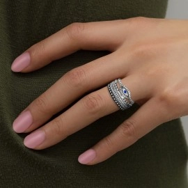 Willowbird Oxidized Sterling Silver Multi-Pack Cubic Zirconia Stackable Eternity Ring for Women Set (Various Styles) White