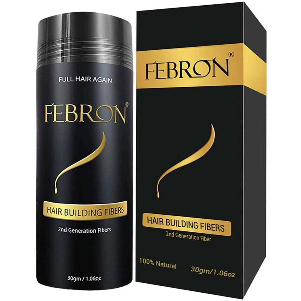 FEBRON Hair Fibers For Thinning Hair BLACK Giant 30G For Women & Men Hair Loss Concealer Hair Powder Volumizing Based 100% Undetectable & Natural - Bold Spots Filler