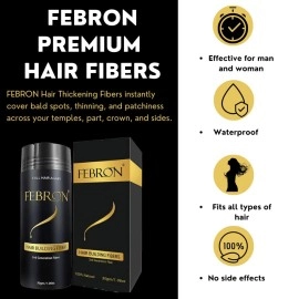 FEBRON Hair Fibers For Thinning Hair BLACK Giant 30G For Women & Men Hair Loss Concealer Hair Powder Volumizing Based 100% Undetectable & Natural - Bold Spots Filler
