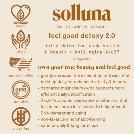Solluna by Kimberly Snyder Oxygenated Magnesium Colon Cleanse with Asc2P - Gentle Detoxification and Bloating Relief - Fast Acting, Non-Laxative Detox for Digestive Health (90CT) Vegan & Non-GMO