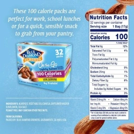 Blue Diamond Almonds Low Sodium Lightly Salted Snack Nuts, 100 Calorie Packs, 32 Count