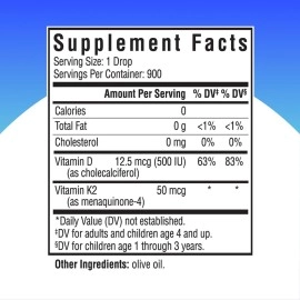 Seeking Health Vitamin D3 + K2 Drops, 12.5 mcg D3 and 50 mcg K2, for Calcium Absorption, Suitable for Kids and Toddlers 4+, Easy to Swallow Vegetarian Drops (1 fl Ounce)