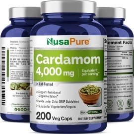 NusaPure Cardamom Extract 4000mg 200 Vegetarian Capsules (Non-GMO & Gluten Free)