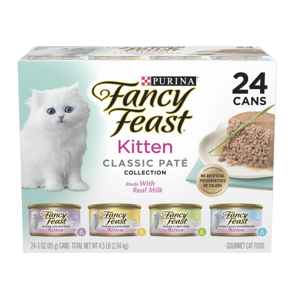 Fancy Feast Purina Grain Free Classic Pet Collection Food Variety Pack For Kitten - 4 Flavors - (24) Boxes