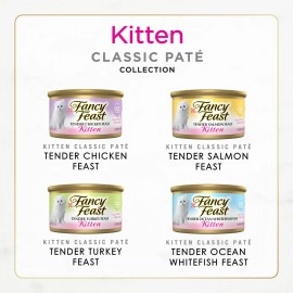 Fancy Feast Purina Grain Free Classic Pet Collection Food Variety Pack For Kitten - 4 Flavors - (24) Boxes
