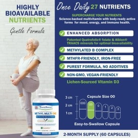 Power By Naturals Methyl Multi One - Methylated Multivitamin with Methylfolate & Methyl B12 for MTHFR Maintenance, 60 Capsules, 2 Month Supply, Made in USA (Packaging May Vary)