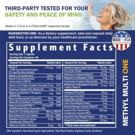 Power By Naturals Methyl Multi One - Methylated Multivitamin with Methylfolate & Methyl B12 for MTHFR Maintenance, 60 Capsules, 2 Month Supply, Made in USA (Packaging May Vary)