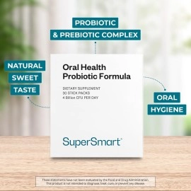 Supersmart - Oral Health Probiotics 4 Billion CFU per Day - Dental Health & Bad Breath Treatment (Halitosis) | Non-GMO & Gluten Free - 30 Sticks