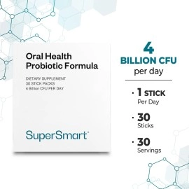 Supersmart - Oral Health Probiotics 4 Billion CFU per Day - Dental Health & Bad Breath Treatment (Halitosis) | Non-GMO & Gluten Free - 30 Sticks